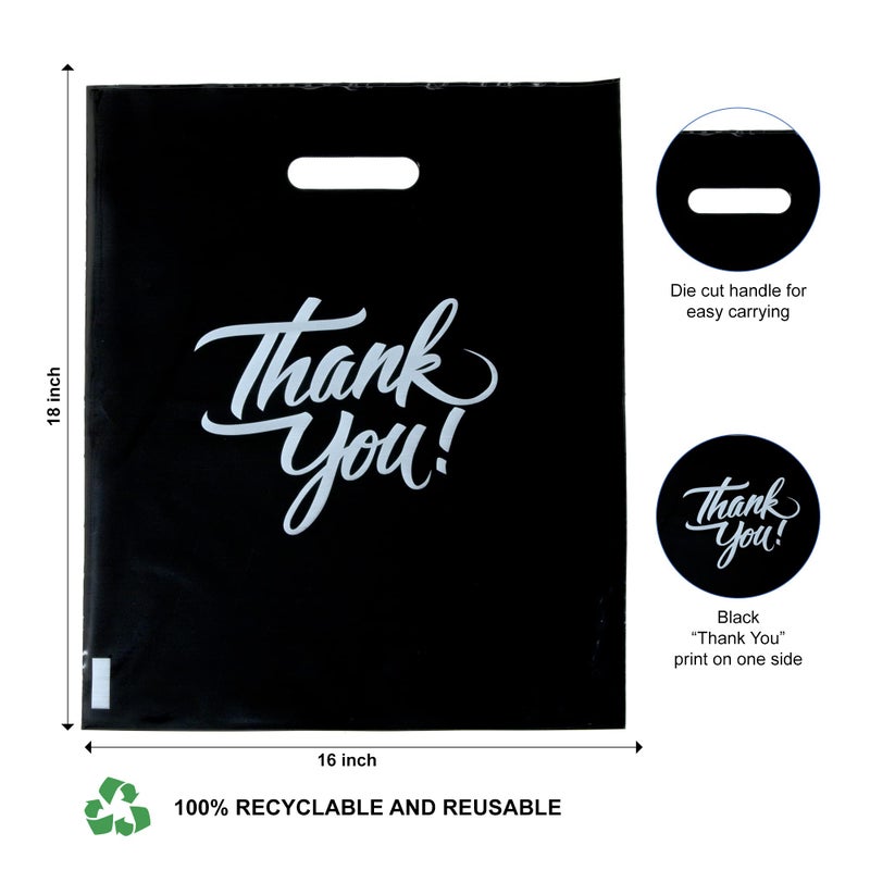Infinite Pack Black, 16"x18" (100pcs) Thank You Merchandise Bags - Die Cut Handles, Reusable Plastic Gift Bags for Boutique, Goodie and Favors - Image 2
